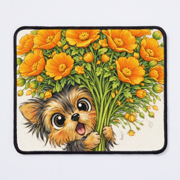 Item preview, Cute Yorkie with California Poppies – Sunny Yorkshire Terrier Art designed and sold by Darlin8888.