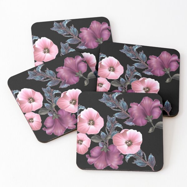 Item preview, Delta Rose floral pink tulips black background designed and sold by fradeknot.