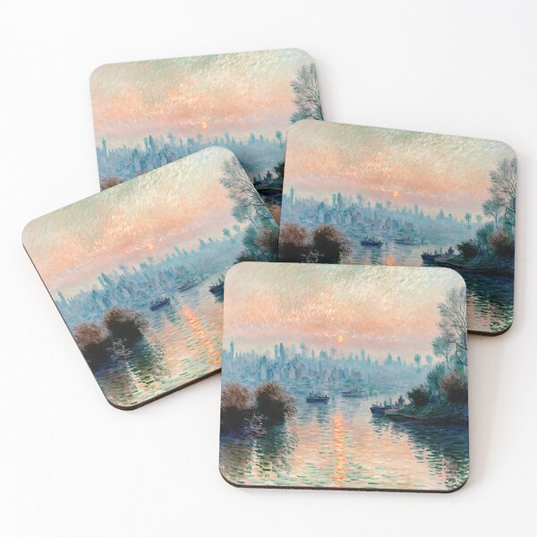 Item preview, Sunset on the Seine at Lavacourt - Tranquil Beauty and Warm Glow of a Serene Evening designed and sold by artdesignsnow.