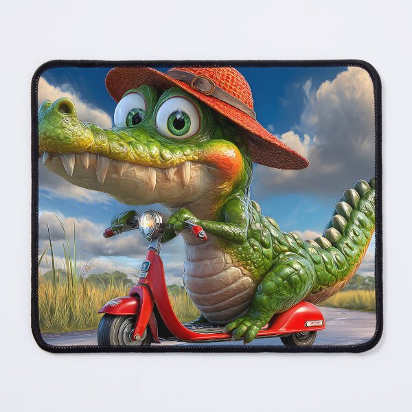Item preview, Crocodile in Hat Riding Scooter on a Sunny Day designed and sold by Artessie.