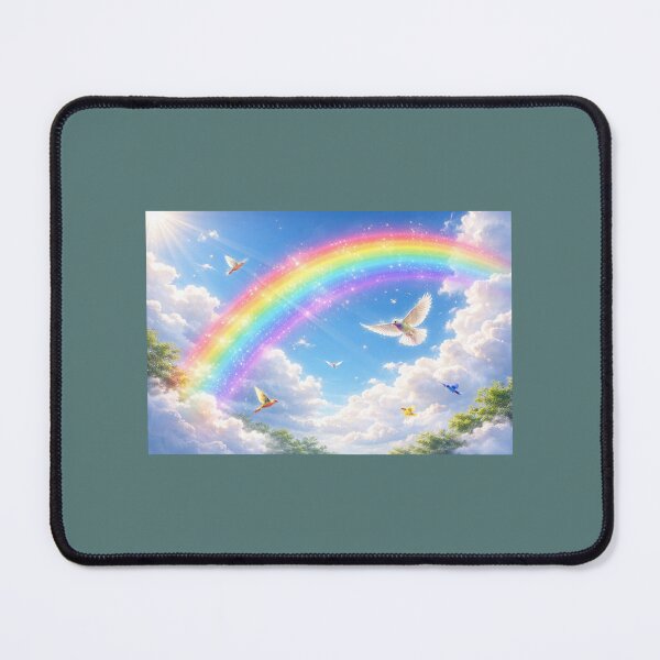 Item preview, Colorful Rainbow Sky with Flying Birds – Dreamy Nature Art Illustration designed and sold by KalaPXL.