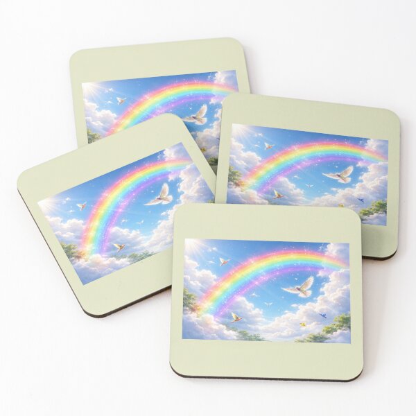 Item preview, Colorful Rainbow Sky with Flying Birds – Dreamy Nature Art Illustration designed and sold by KalaPXL.