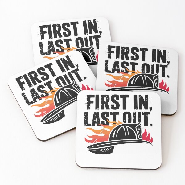 Item preview, First In Last Out – Firefighter Helmet Flame Graphic Tee, Fire Department Shirt designed and sold by HubCreates.