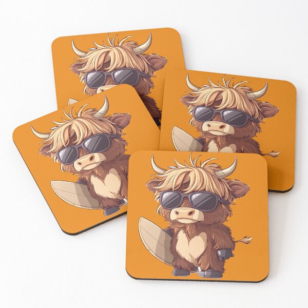 Item preview, Shaggy Highland Cow Surfer with Sunglasses designed and sold by Beachy Beasts.