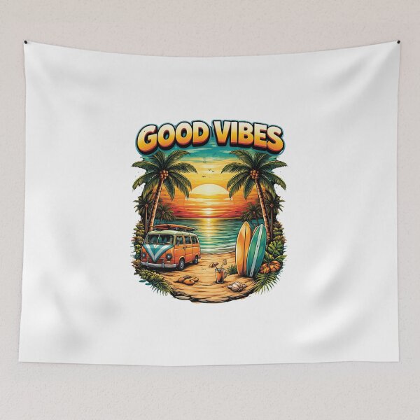 Item preview, Good Vibes – Retro Beach Sunset Surf Van Graphic T-Shirt designed and sold by GARSStudio.