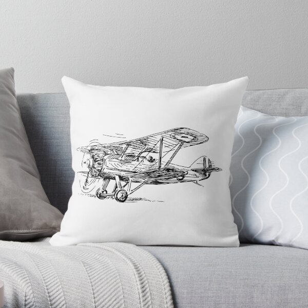Vintage Biplane, Airplane Throw Pillow