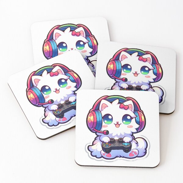 Item preview, Kawaii Fluffy Gamer Kitten - Anime Style with Headphones and Controller designed and sold by Light & Canvas.