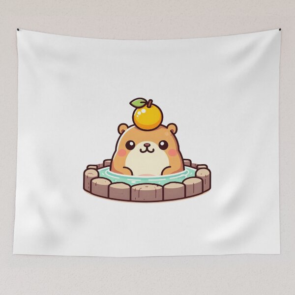 Item preview, Kawaii Hamster in Japanese Hot Springs with Orange designed and sold by Light & Canvas.