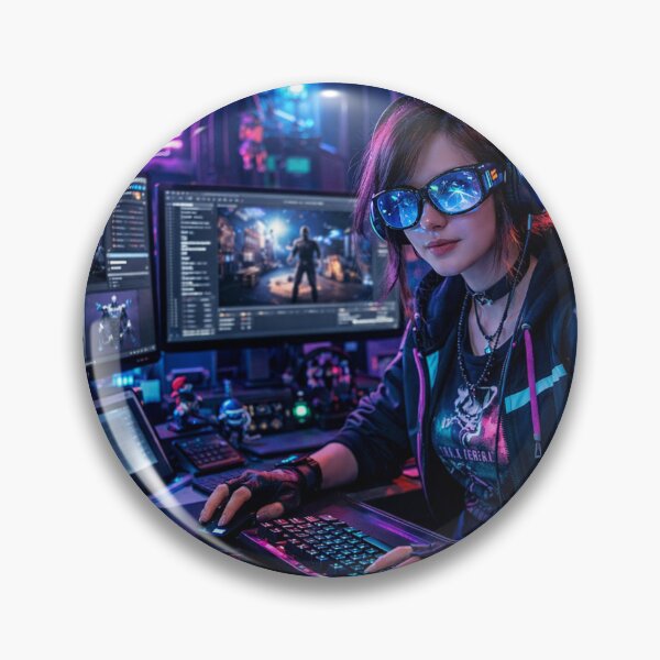 Item preview, Cyberpunk Gamer Girl Neon Gaming Setup designed and sold by rolfzogg.
