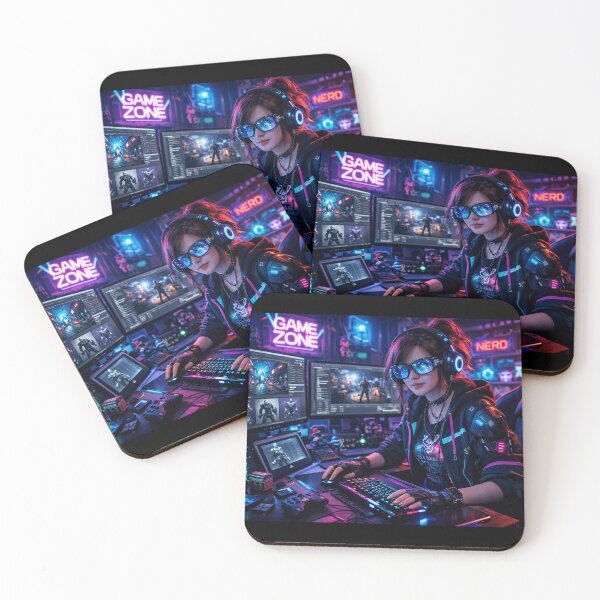 Item preview, Cyberpunk Gamer Girl Neon Gaming Setup designed and sold by rolfzogg.