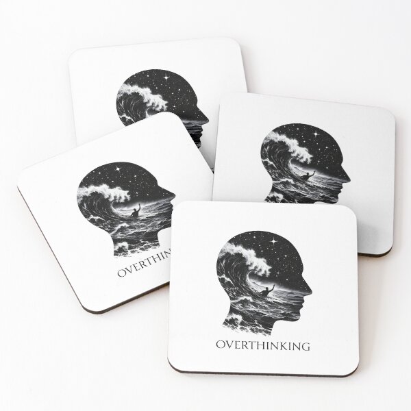 Item preview, Overthinking Head with Waves & Stars | Anxiety Surreal Artwork designed and sold by stylishdzign.
