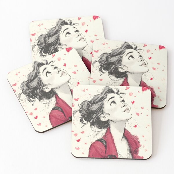 Item preview, Thoughtful Valentine Woman with Floating Red Hearts designed and sold by daila70.