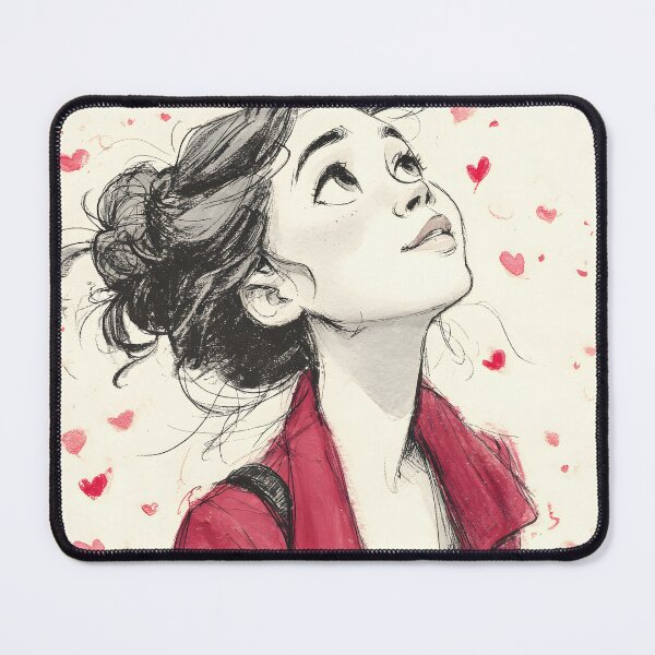 Item preview, Thoughtful Valentine Woman with Floating Red Hearts designed and sold by daila70.