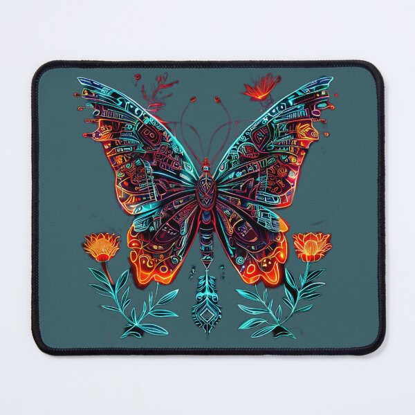 Item preview, Neon Cyberpunk Butterfly in Orange and Red with Futuristic Flowers designed and sold by Naturalite19.