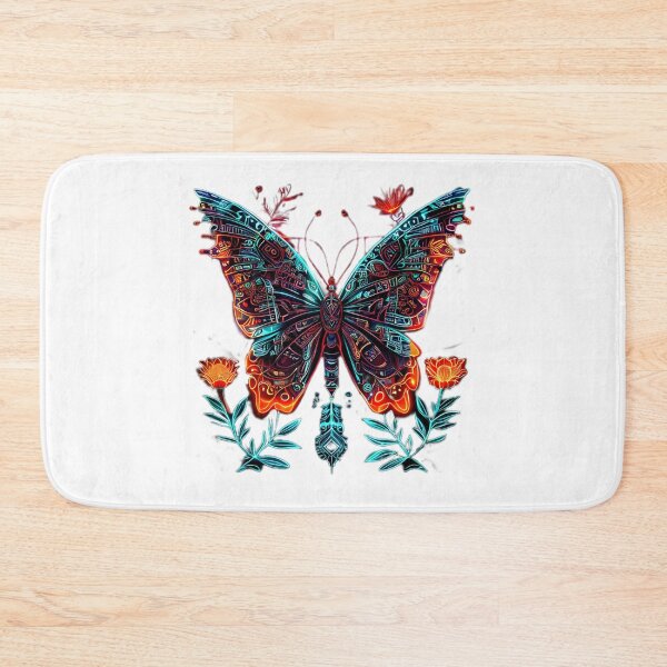 Item preview, Neon Cyberpunk Butterfly in Orange and Red with Futuristic Flowers designed and sold by Naturalite19.