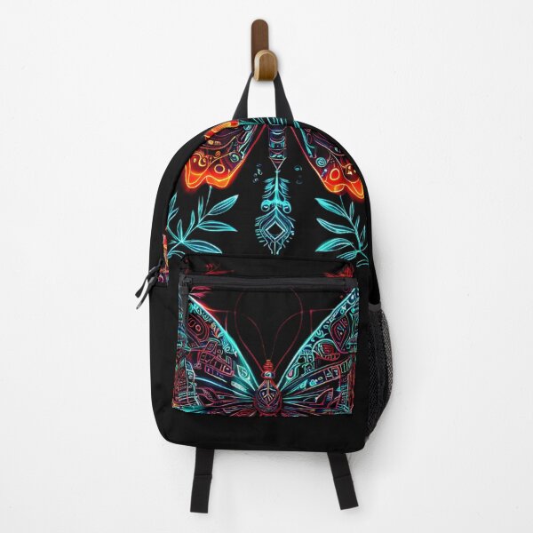 Item preview, Neon Cyberpunk Butterfly in Orange and Red with Futuristic Flowers designed and sold by Naturalite19.