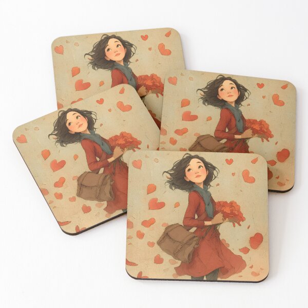 Item preview, Sweet Valentine Girl with Flowers and Floating Hearts designed and sold by daila70.