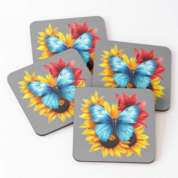 Item preview, Blue Watercolor Butterfly Resting on Vibrant Sunflowers designed and sold by Naturalite19.