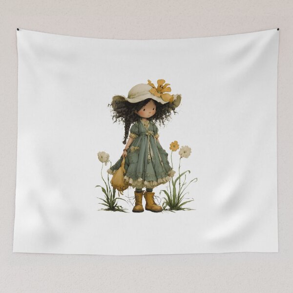 Item preview, Cottagecore Vintage Girl with Floral Hat – Romantic Whimsical Design designed and sold by daila70.