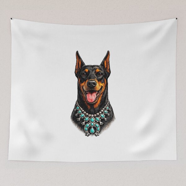 Item preview, Doberman portrait with squash blossom necklace  designed and sold by NativeGraffix.