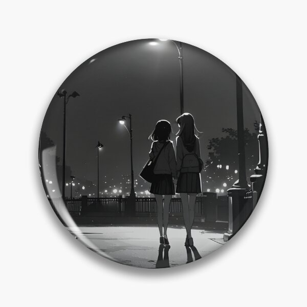 Item preview, Two Girls Walking Under Moonlight Noir Anime Style designed and sold by PalmixArt.