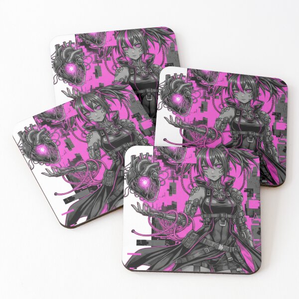 Item preview, Cyberpunk Anime Girl – Neon Pink Bio-Mechanical Heart Art designed and sold by MiracleDroplet.