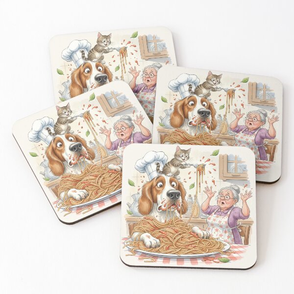 Item preview, Spaghetti Disaster – Funny Dog Cat Kitchen Illustration designed and sold by Y-MOONSTAR.