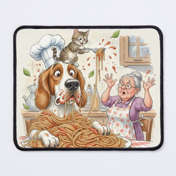 Item preview, Spaghetti Disaster – Funny Dog Cat Kitchen Illustration designed and sold by Y-MOONSTAR.