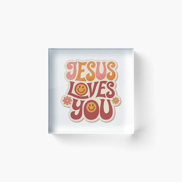 Item preview, Jesus Loves You Retro 70s Smiley Face Sticker designed and sold by TJprint.