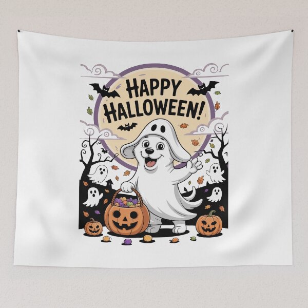 Item preview, Happy Halloween Ghost Dog Trick Treat designed and sold by flagylART.