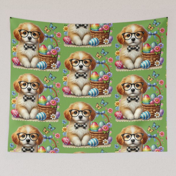 Item preview, Cute Easter Puppy with Glasses – Adorable Spring Dog Illustration with Easter Eggs designed and sold by Dominik1994.