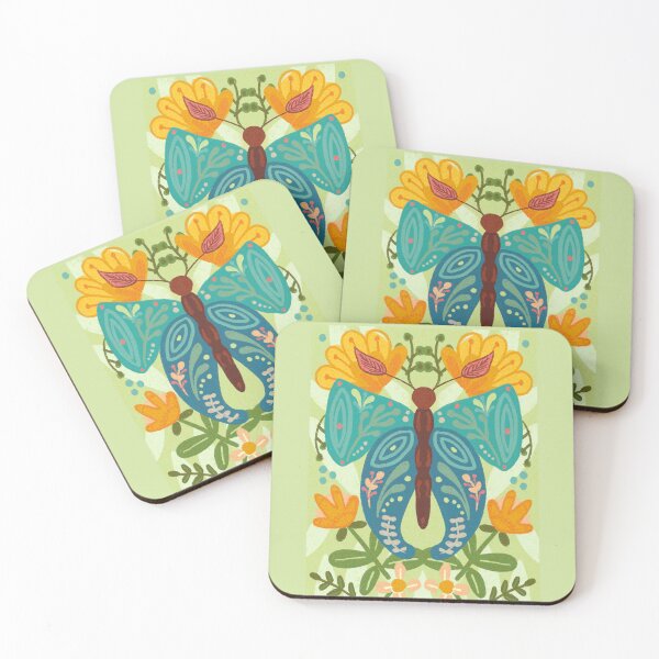 Item preview, Sunny happy moth with yellow flower | folk art inspired illustration designed and sold by rose-michele.