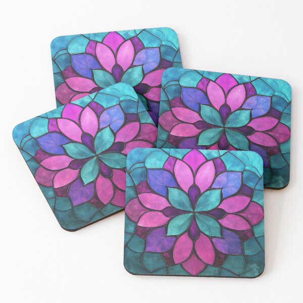 Item preview, Stained Glass Magenta & Cyan Mosaic Mandala Pattern designed and sold by GrinGalore.