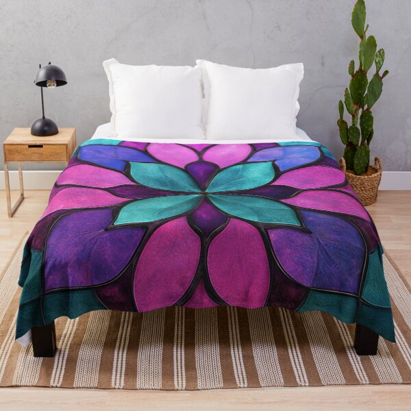 Item preview, Stained Glass Magenta & Cyan Mosaic Mandala Pattern designed and sold by GrinGalore.