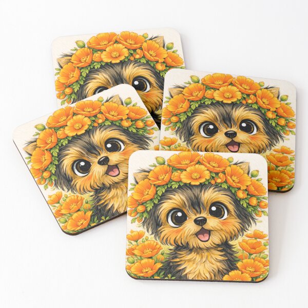 Item preview, Cute Yorkie with California Poppies – Happy Yorkshire Terrier Art designed and sold by Darlin8888.
