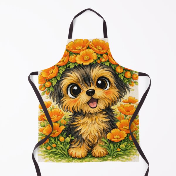 Item preview, Cute Yorkie with California Poppies – Happy Yorkshire Terrier Art designed and sold by Darlin8888.