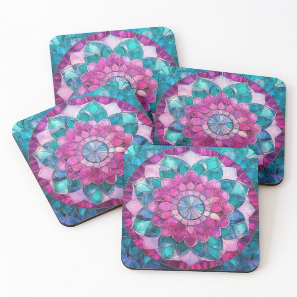 Item preview, Stained Glass Cyan & Magenta Mosaic Mandala Pattern designed and sold by GrinGalore.