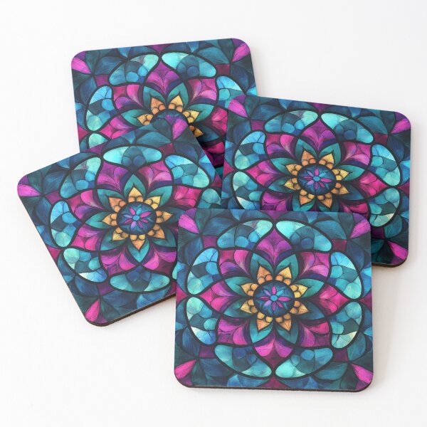 Item preview, Stained Glass Cyan & Magenta Mosaic Mandala Inspired Pattern designed and sold by GrinGalore.