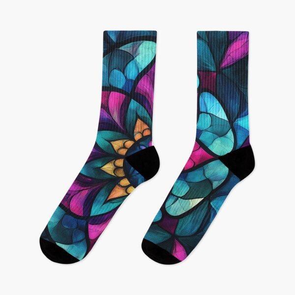 Item preview, Stained Glass Cyan & Magenta Mosaic Mandala Inspired Pattern designed and sold by GrinGalore.