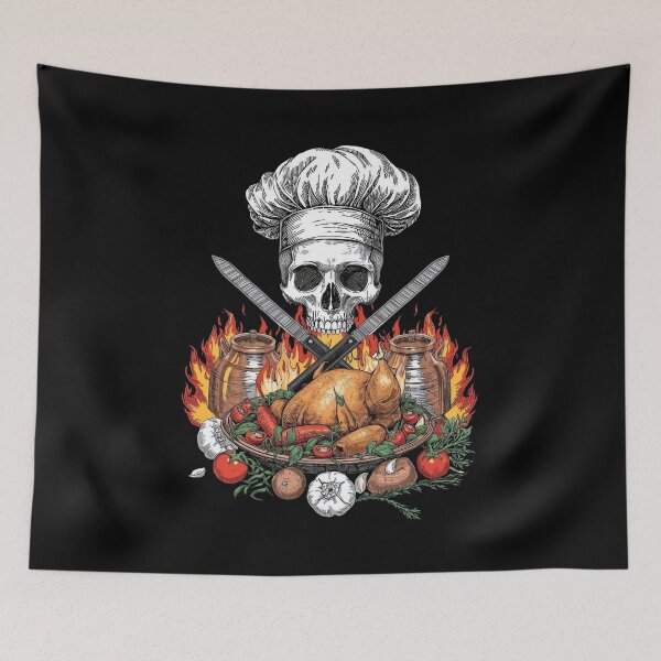 Item preview, Vintage Chef Skull Roasted Chicken and Crossed Knives designed and sold by Bone & Blade.