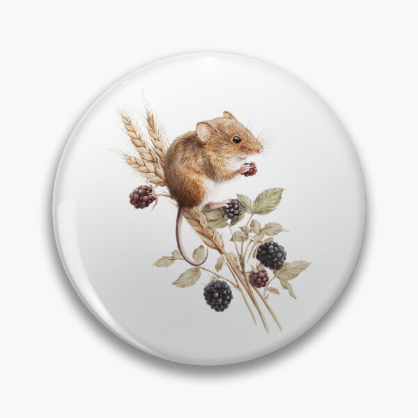 Item preview, Vintage Watercolor Harvest Mouse with Blackberries and Wheat Illustration designed and sold by RaisingRosesArt.