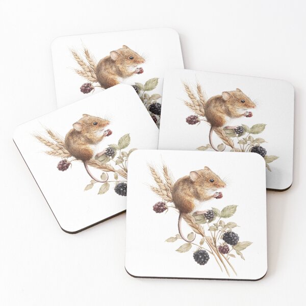 Item preview, Vintage Watercolor Harvest Mouse with Blackberries and Wheat Illustration designed and sold by RaisingRosesArt.
