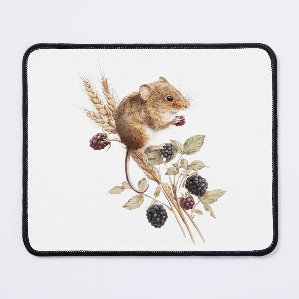 Item preview, Vintage Watercolor Harvest Mouse with Blackberries and Wheat Illustration designed and sold by RaisingRosesArt.