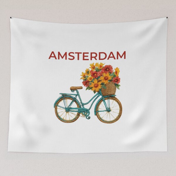 Item preview, Amsterdam Word Art with Bicycle and Flowers Illustration designed and sold by Inkworksbyshery.