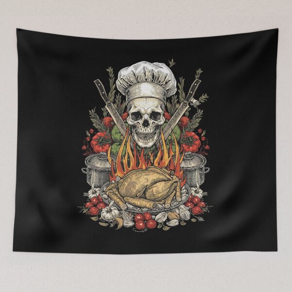 Item preview, Vintage Chef Skull Roasted Chicken and Crossed Knives designed and sold by Bone & Blade.