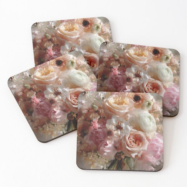 Item preview, Romantic Pink Peony and Rose Bouquet in Glass Jar - Painterly Still Life Art designed and sold by tgcww.