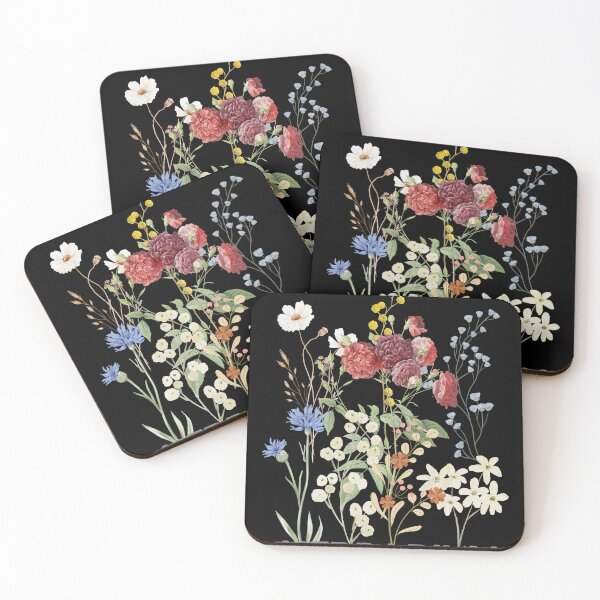 Item preview, Herbarium flowers on black background designed and sold by FlowerFolie.