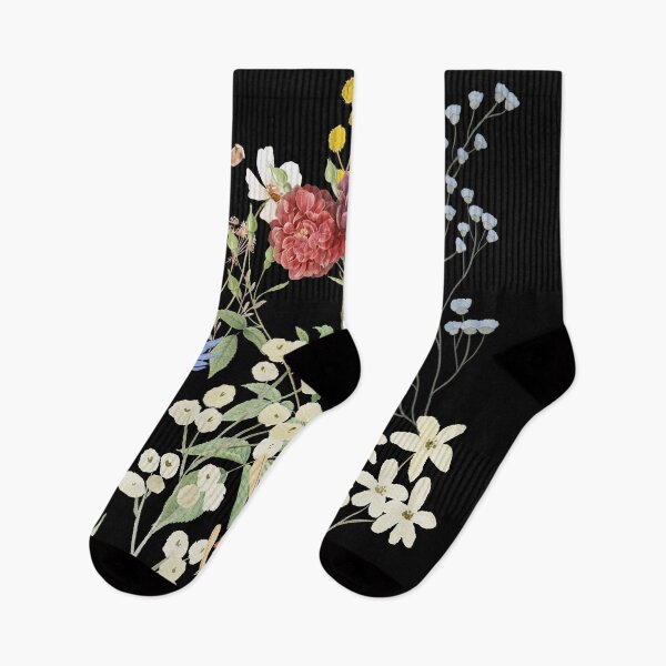 Aperçu de l'œuvre Fleurs d'herbier sur fond noir créée et vendue par FlowerFolie.
