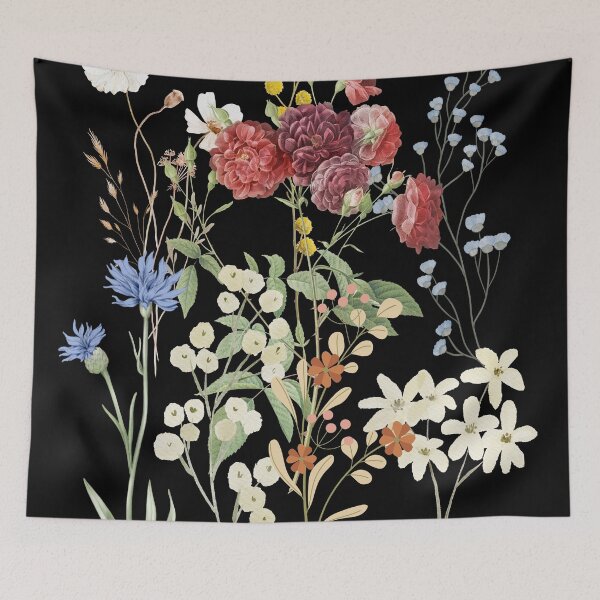 Item preview, Herbarium flowers on black background designed and sold by FlowerFolie.