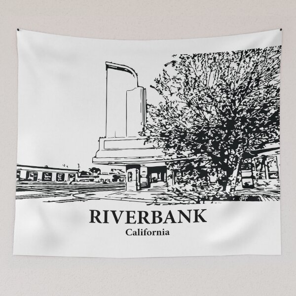 Item preview, Riverbank CA - Ink Cityscape Illustration designed and sold by Lakeric Cityscapes.